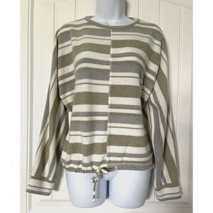 BKE Buckle Sweater Womens Medium Gray Green Long Sleeve Drawstring Waist